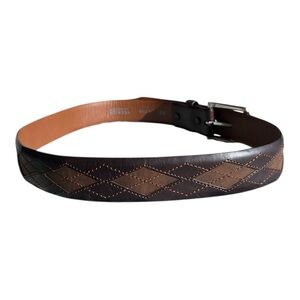 Brighton argyle stitched Brown Leather Belt removable buckle Sz 32